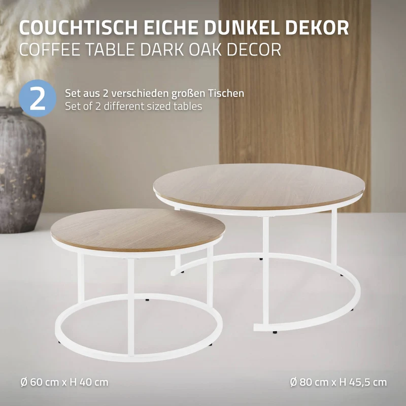 B-Ware Couchtisch 2er Set Weiß Holzdekor mit Metallgestell ML-Design