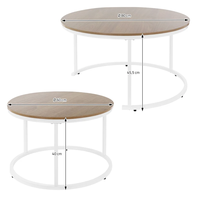 B-Ware Couchtisch 2er Set Weiß Holzdekor mit Metallgestell ML-Design