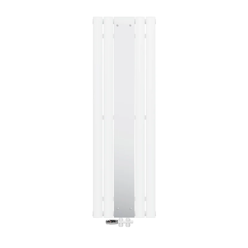 Badheizkörper Flach mit Spiegel und Boden Anschlussgarnitur 45x160cm Weiß ML-Design