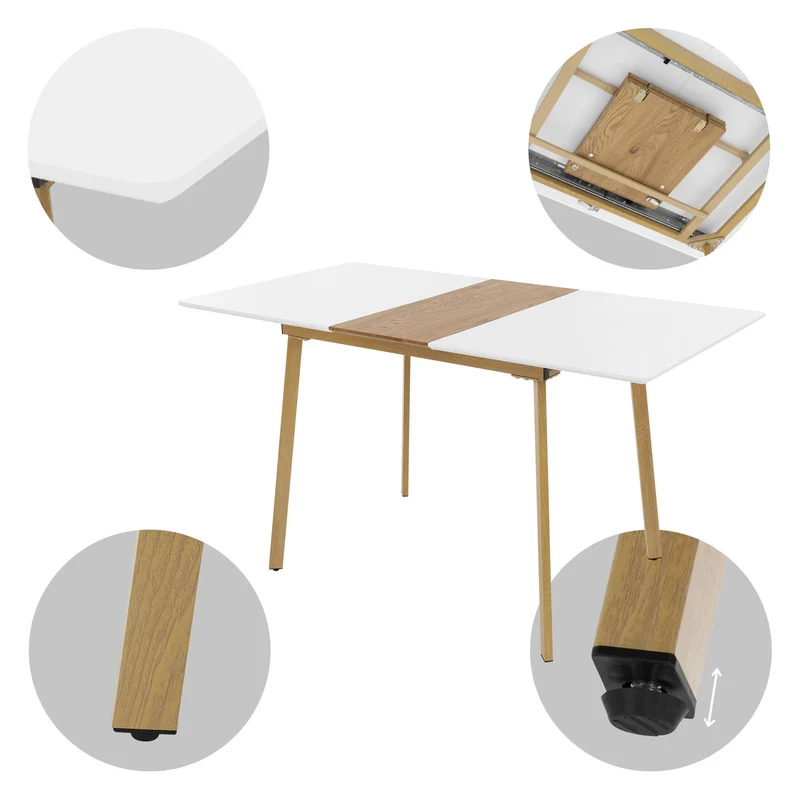 Esstisch ausziehbar in Weiß 110-140x75 cm aus Holz Esszimmertisch für 4-6 Personen ML-Design
