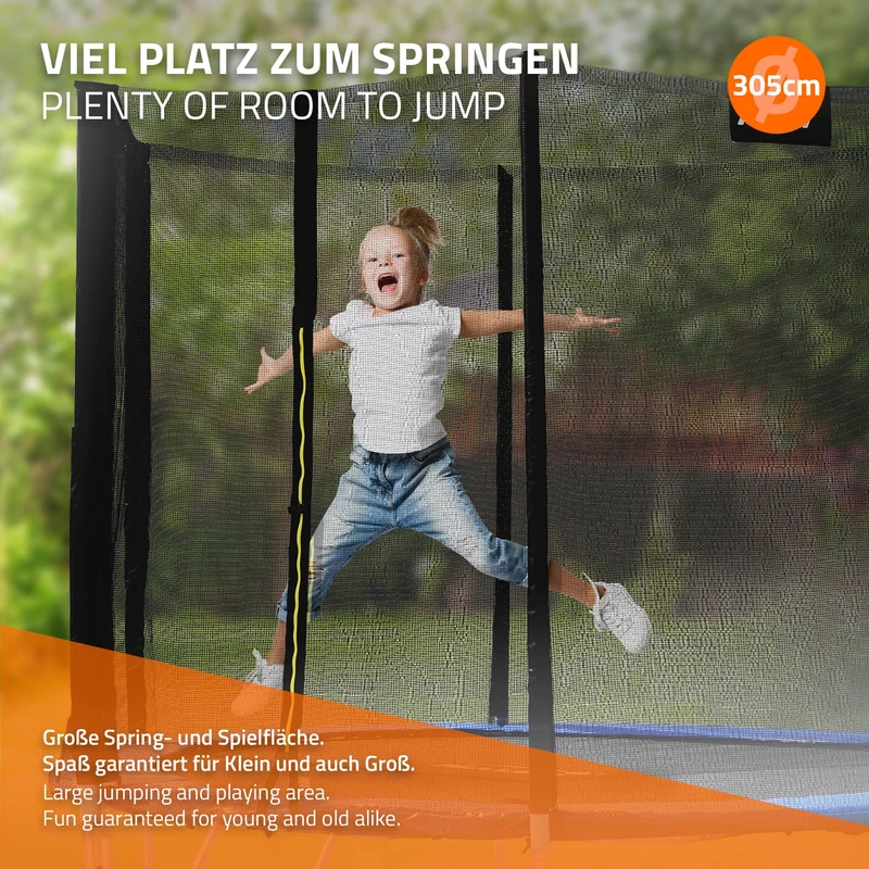 Trampolin Ø305 cm mit Sicherheitsnetz, Leiter und gepolsterten Stangen Blau bis 150kg HAUKI