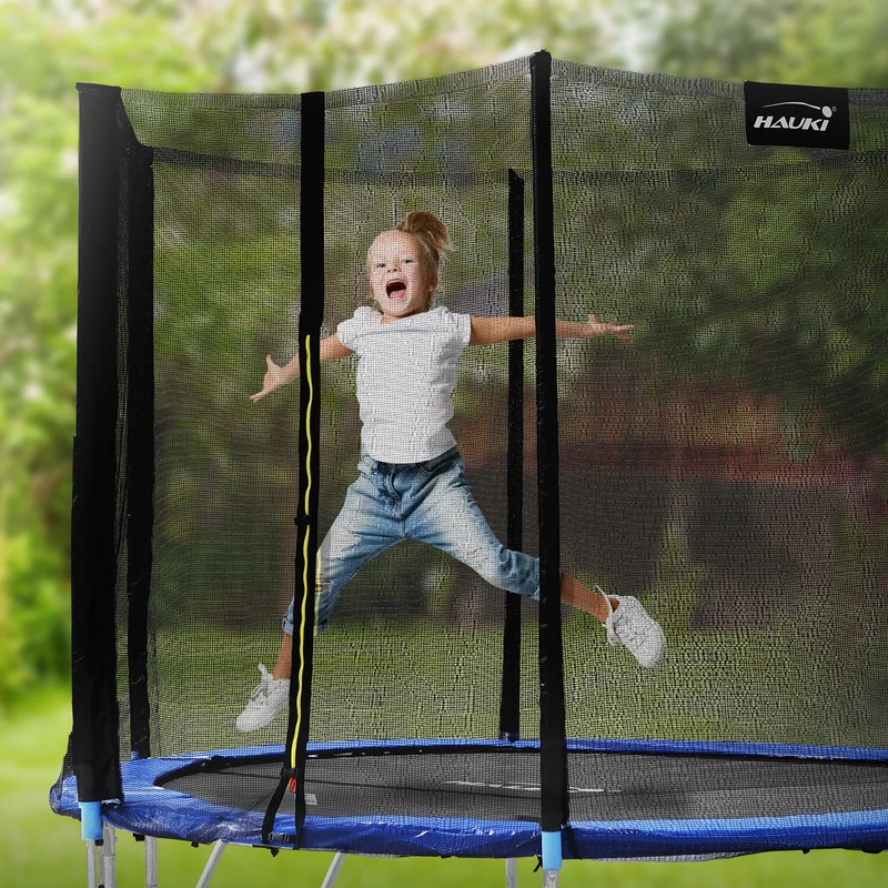 Trampolin Ø305 cm mit Sicherheitsnetz, Leiter und gepolsterten Stangen Blau bis 150kg HAUKI