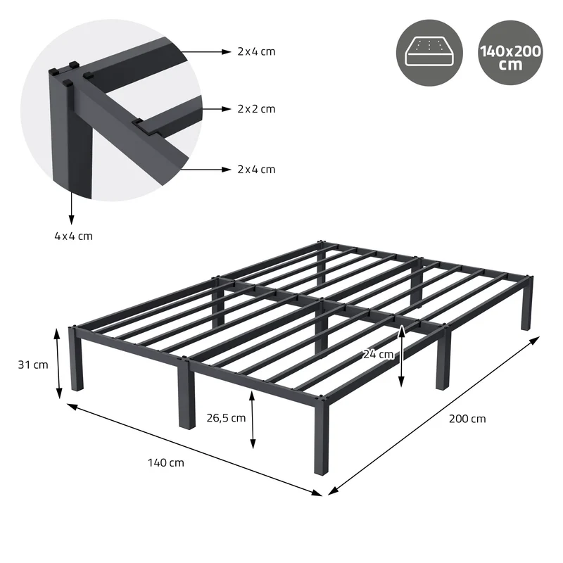 Metallbett mit Matratze140x200 cm Anthrazit mit Lattenrost ML-Design