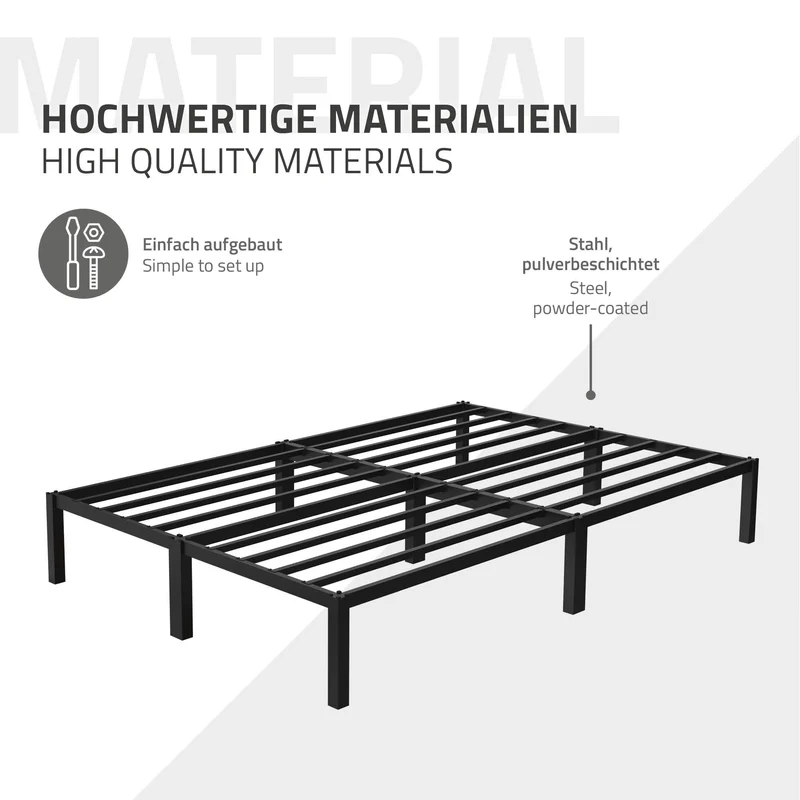 Metallbett 140x200 cm Schwarz mit Lattenrost und Matratze ML-Design