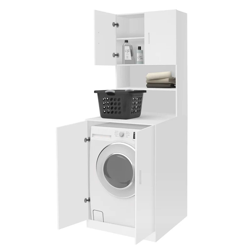 Waschmaschinenschrank Waschmaschinen Regal 70,5x190,5x70 cm mit 4 Türen und 2 Ablagen in Weiß ML-Design