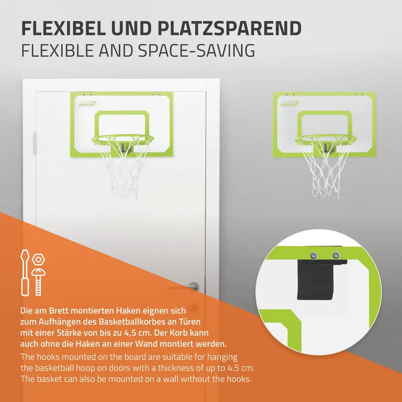 Basketballkorb Set mit 3 Bällen 45,5x30,5 cm Grün aus Nylon und Kunststoff