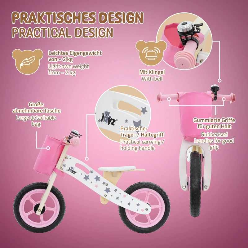 Laufrad für Kinder ab 2 Jahren 85x54 cm Pink aus Holz Joyz