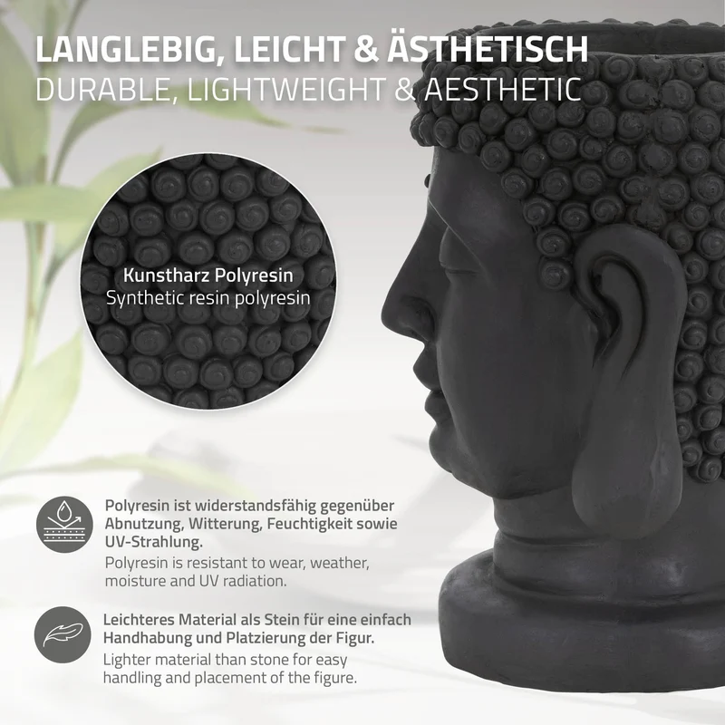 Pflanztopf Buddha Kopf 19x20x34 cm Anthrazit aus Polyresin