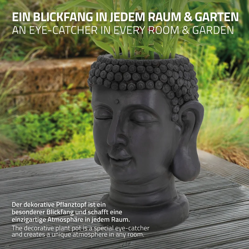 Pflanztopf Buddha Kopf 19x20x34 cm Anthrazit aus Polyresin
