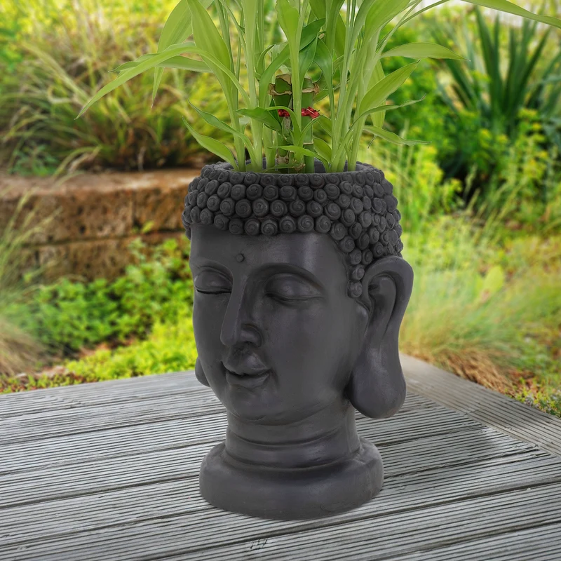 Pflanztopf Buddha Kopf 19x20x34 cm Anthrazit aus Polyresin
