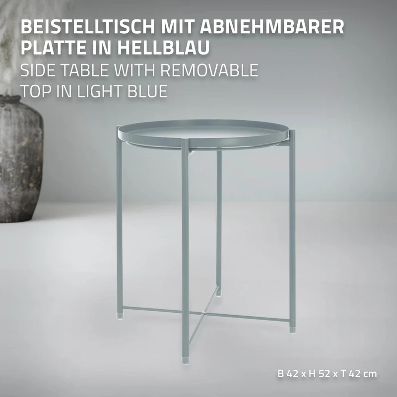Beistelltisch Rund mit Tablett 45x52 cm Blau aus Metall ML-Design