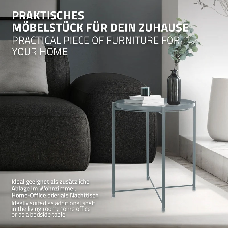 Beistelltisch Rund mit Tablett 45x52 cm Blau aus Metall ML-Design