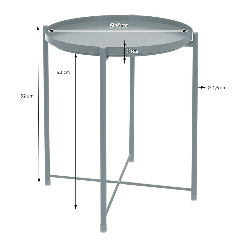 Beistelltisch Rund mit Tablett 45x52 cm Blau aus Metall ML-Design