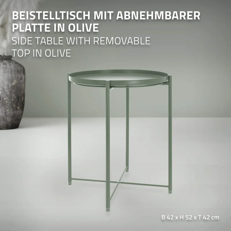 Beistelltisch Rund mit Tablett 45x52 cm Olive aus Metall ML-Design