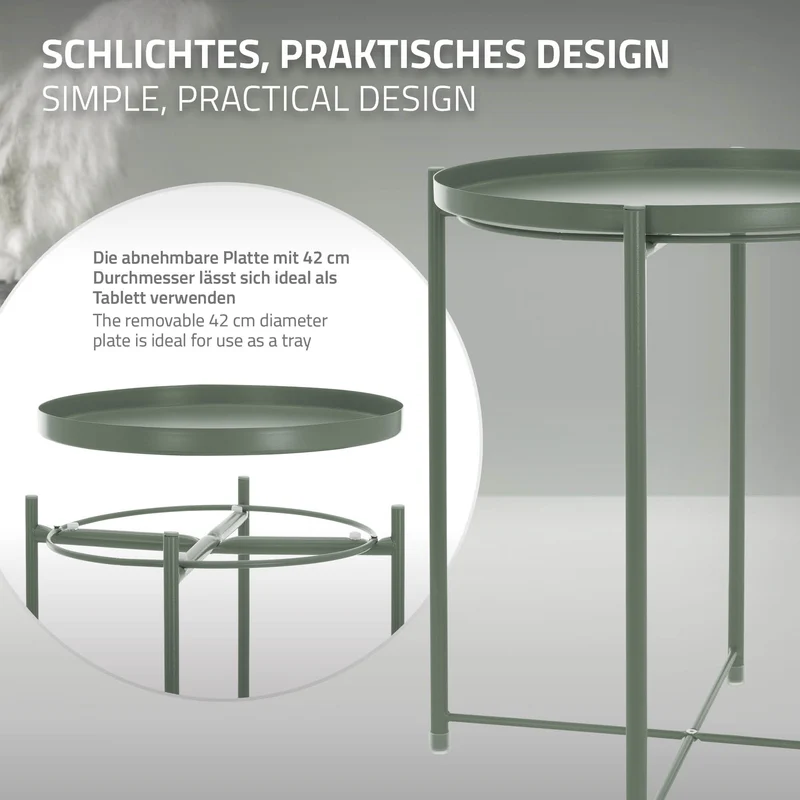 Beistelltisch Rund mit Tablett 45x52 cm Olive aus Metall ML-Design