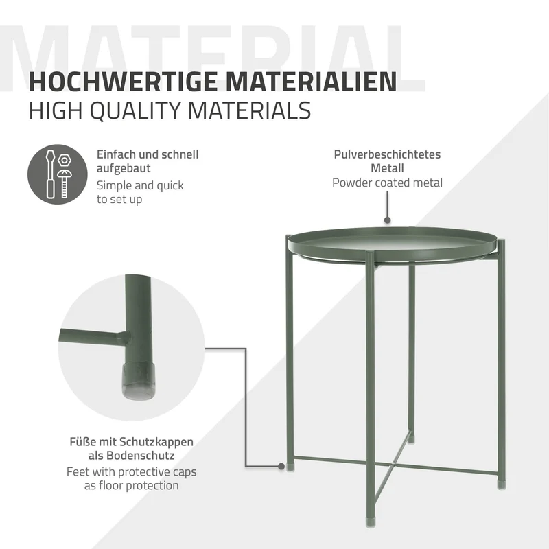 Beistelltisch Rund mit Tablett 45x52 cm Olive aus Metall ML-Design