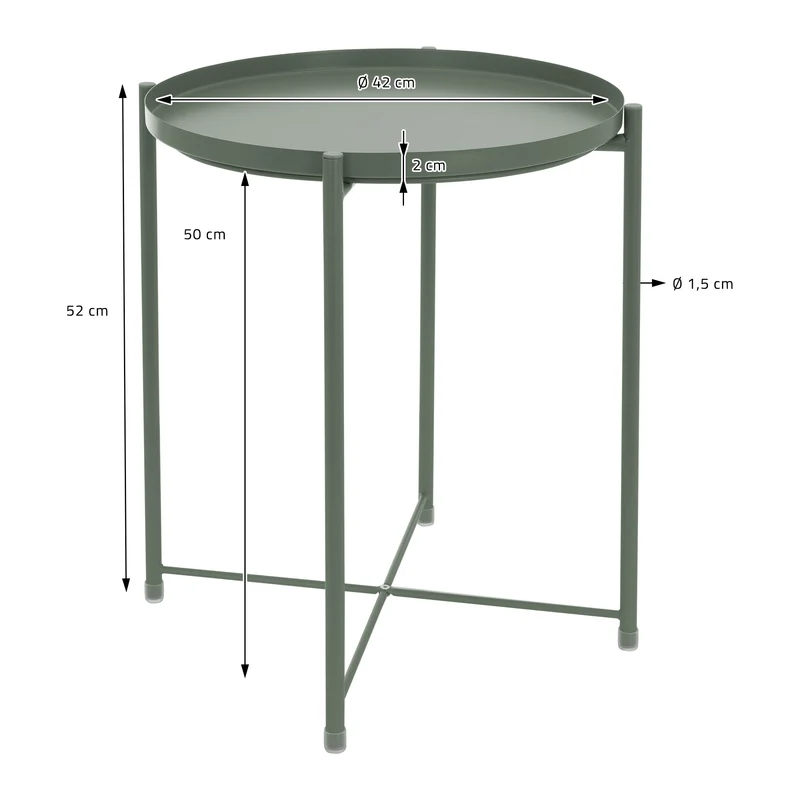Beistelltisch Rund mit Tablett 45x52 cm Olive aus Metall ML-Design