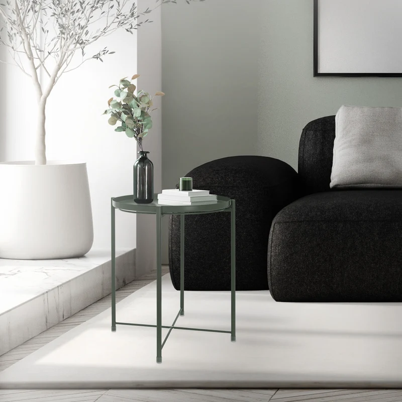 Beistelltisch Rund mit Tablett 45x52 cm Olive aus Metall ML-Design