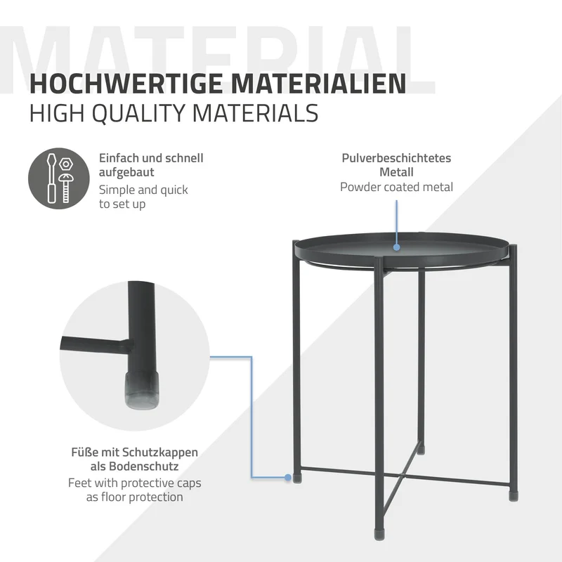 Beistelltisch rund Ø42x52 cm Dunkelgrau aus Metall mit Tablett ML-Design