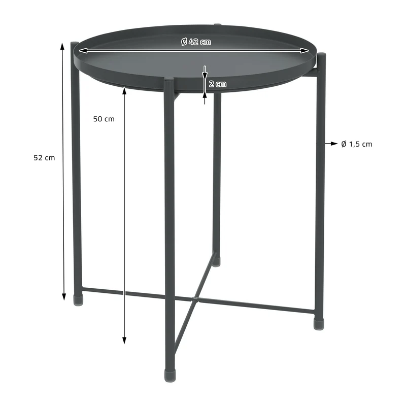 Beistelltisch rund Ø42x52 cm Dunkelgrau aus Metall mit Tablett ML-Design