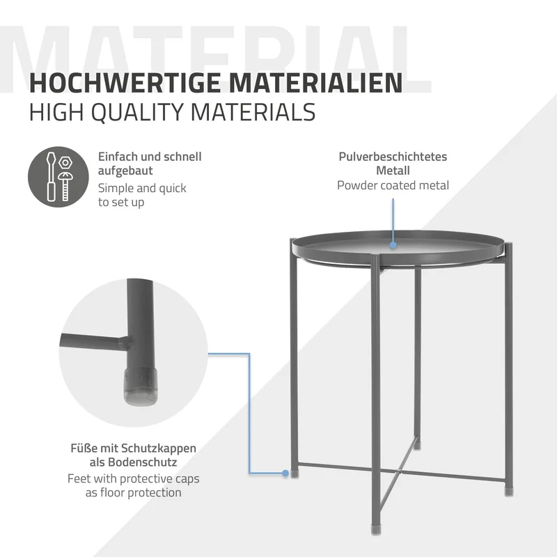 Beistelltisch Rund mit Tablett 45x52 cm Grau aus Metall ML-Design