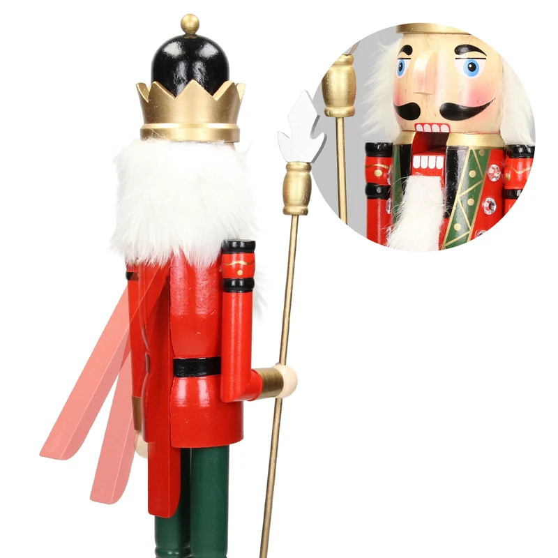 Nussknacker Soldat mit schwarzer Krone und Zepter 50 cm aus Holz