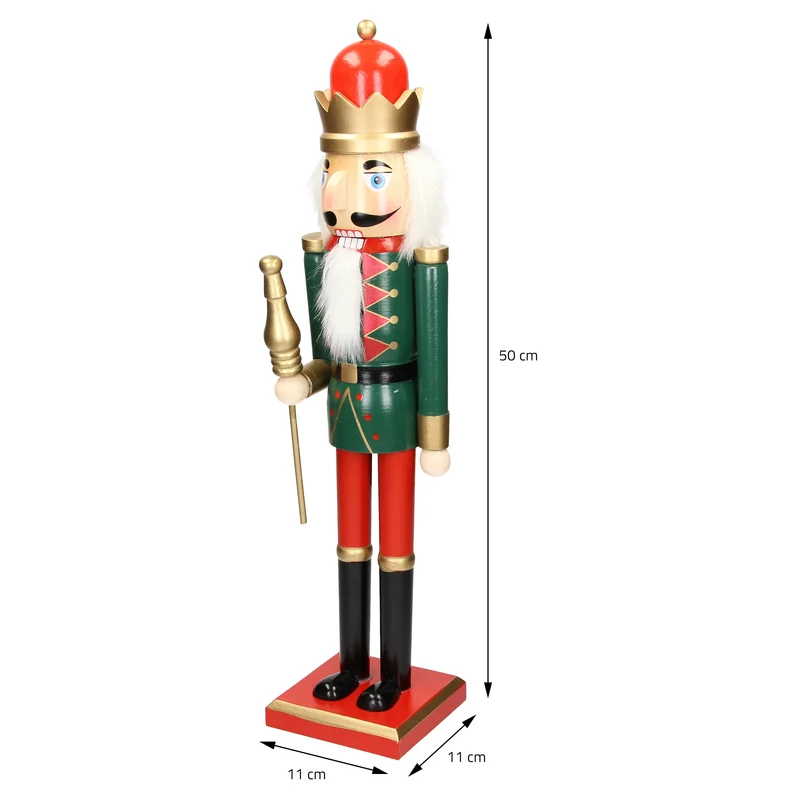 Nussknacker Soldat mit roter Krone und Zepter 50 cm aus Holz