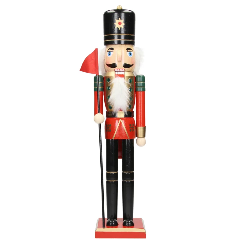 Nussknacker Soldat mit schwarzem Hut und Fahne 50 cm aus Holz