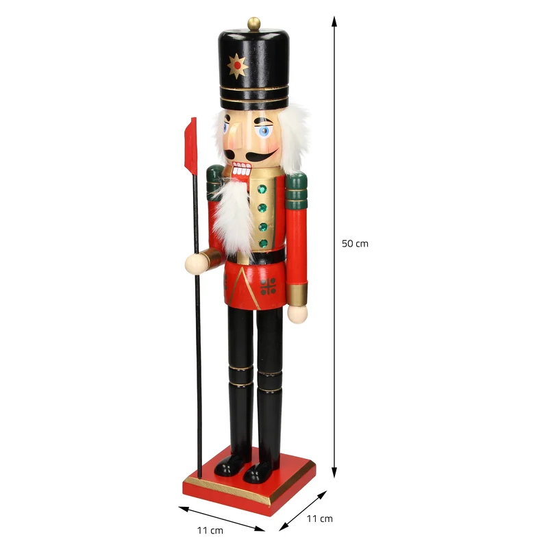 Nussknacker Soldat mit schwarzem Hut und Fahne 50 cm aus Holz