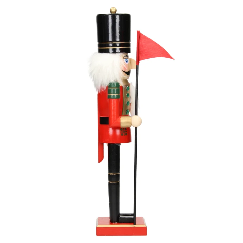 Nussknacker Soldat mit schwarzem Hut und Fahne 38 cm aus Holz