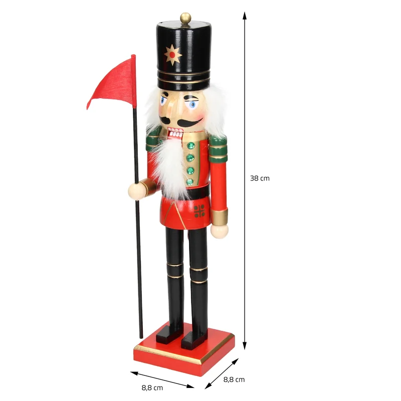 Nussknacker Soldat mit schwarzem Hut und Fahne 38 cm aus Holz