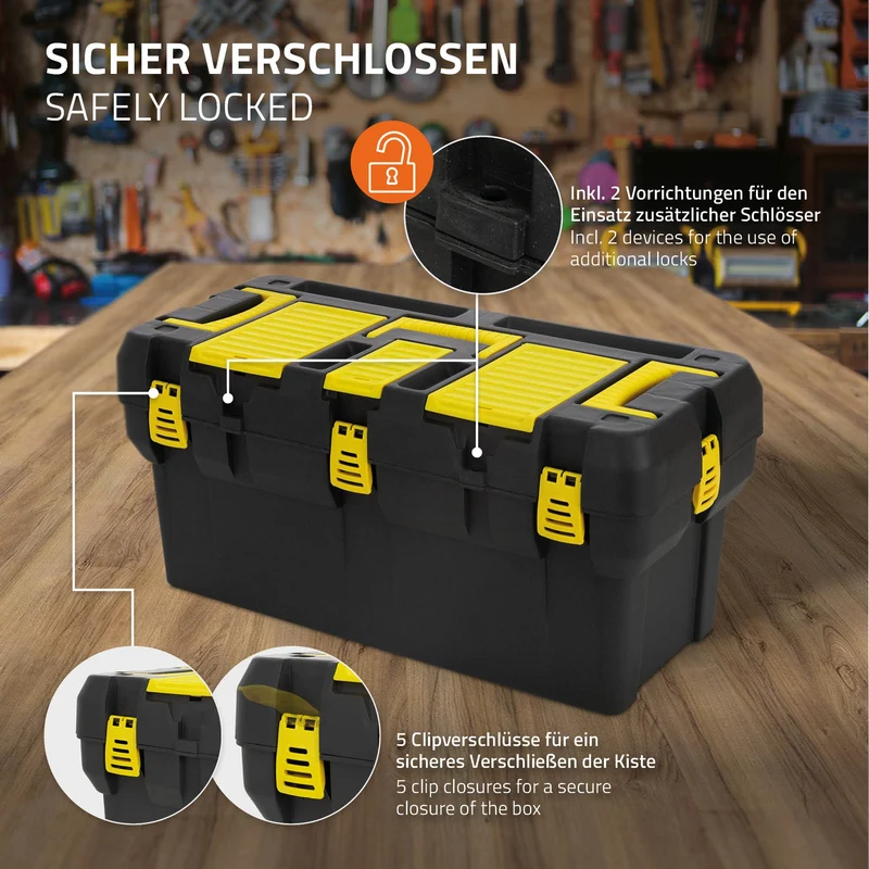 Werkzeugkasten leer mit Zwischenfach 65x32x31 cm aus Hartkunststoff