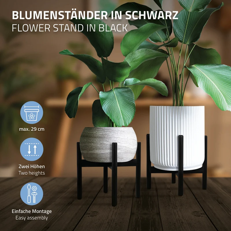 Blumenständer 25x25x30 cm Schwarz aus Holz ML-Design