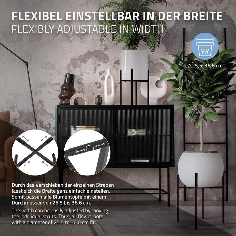 Blumenständer verstellbar 25-36 cm Schwarz aus Metall ML-Design