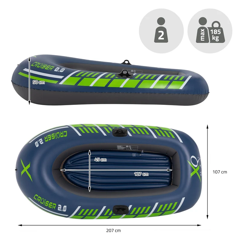 Schlauchboot Cruiser 2.0 207x107x50 cm Grün/Weiß/Blau aus Kunststoff