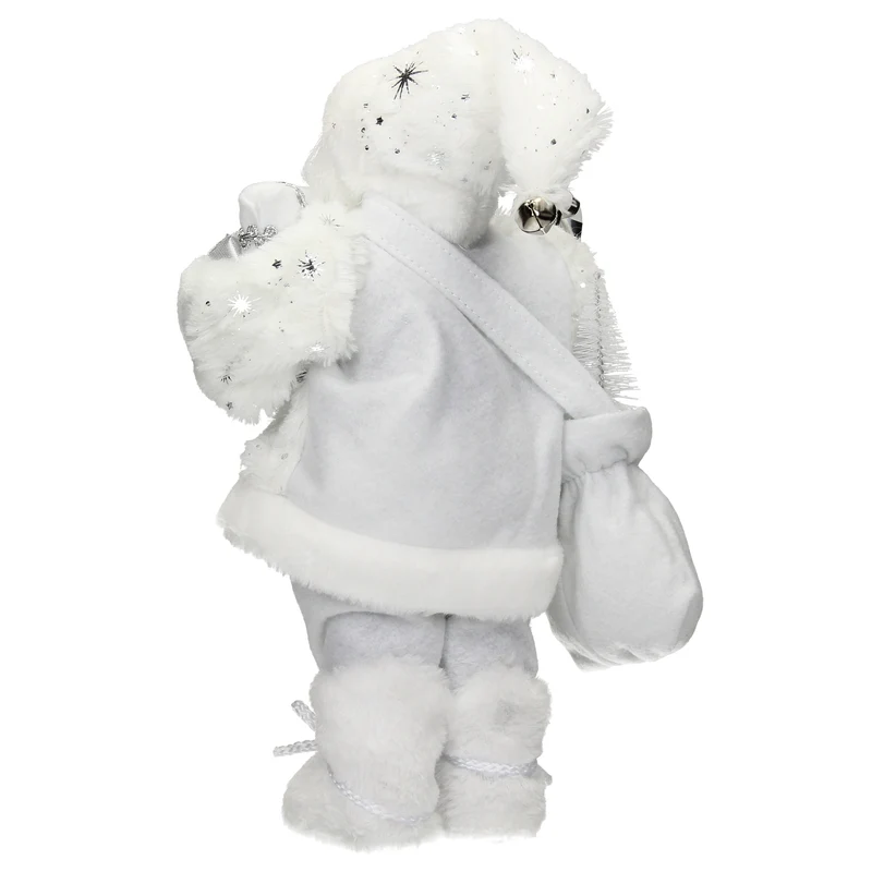 Weihnachtsmann Deko-Figur 37 cm hoch Weiß mit Geschenkesack
