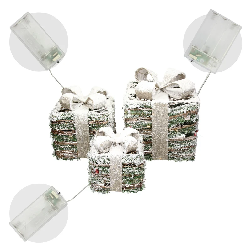 LED Geschenkboxen 3er Set Grün mit Timer Funktion
