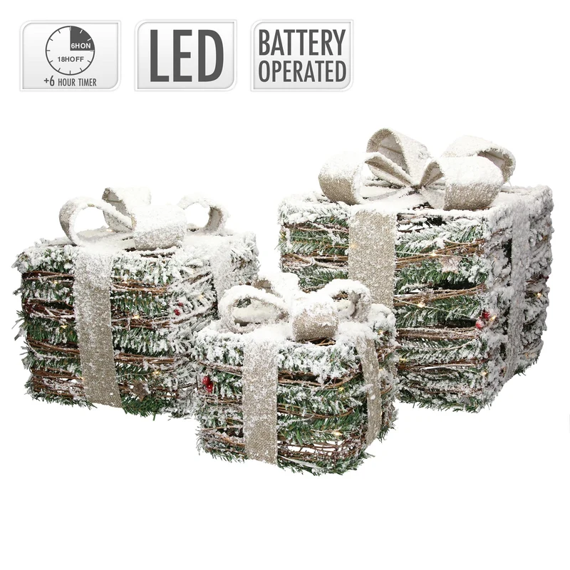 LED Geschenkboxen 3er Set Grün mit Timer Funktion
