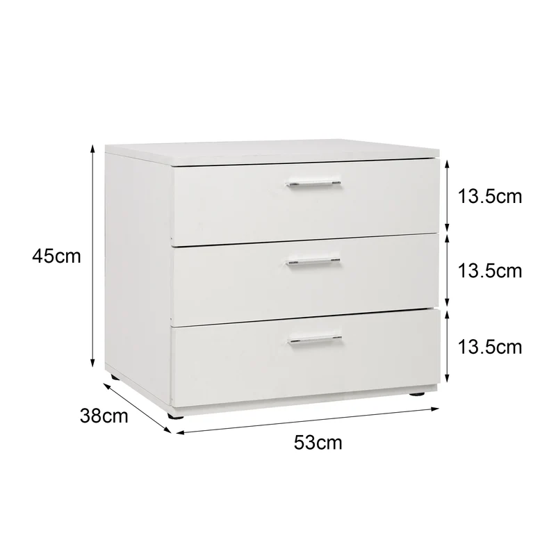 Nachttisch mit drei Schubladen 53x45x38 cm Weiß ML-Design