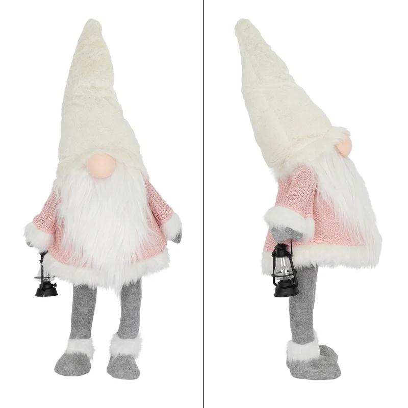 LED Wichtel-Figur 80 cm Rosa/Weiß aus Kunststoff und Polyester