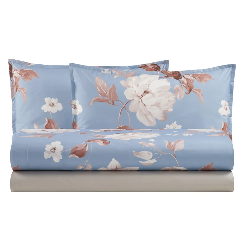 Completo Lenzuola in Percalle di Cotone Fantasia Floreale - Rosewood