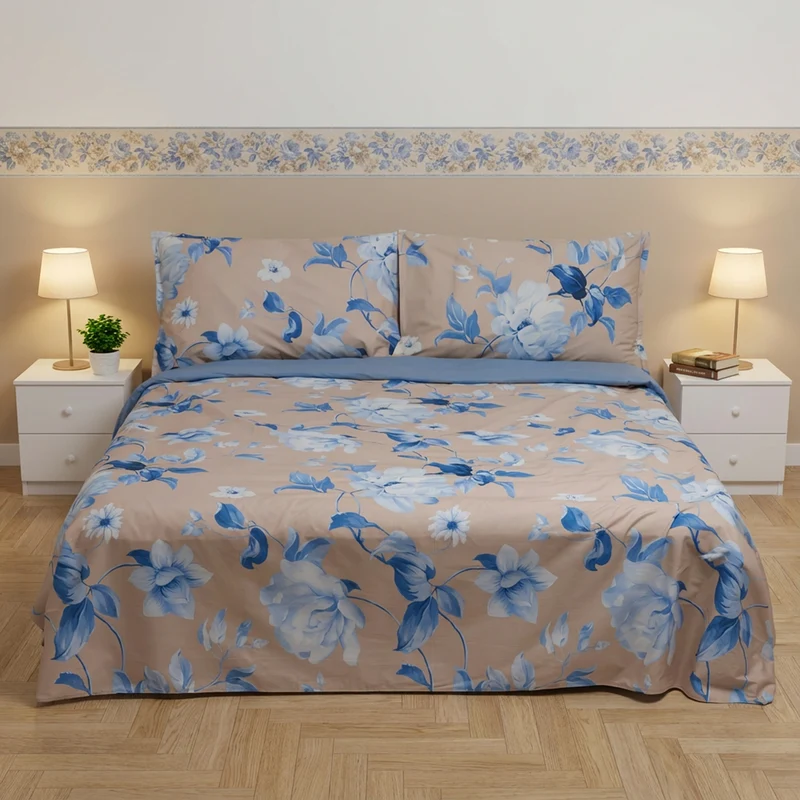 Parure Copripiumino in Percalle di Cotone Fantasia Floreale - Rosewood