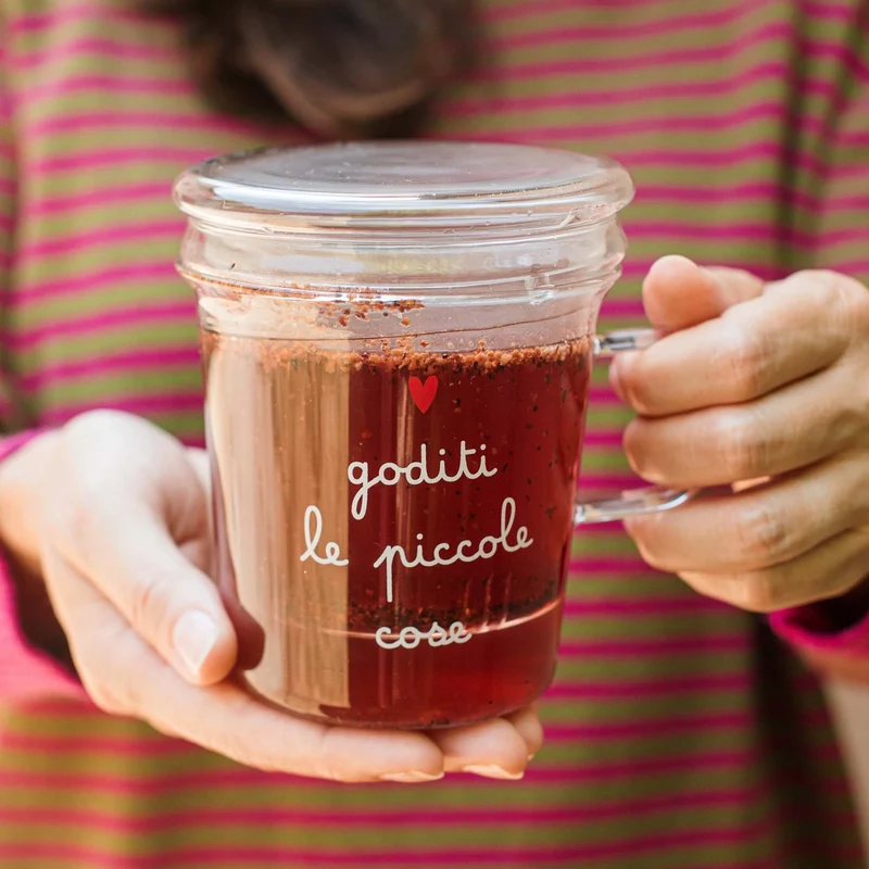 Infusore in Vetro Borosilicato Serigrafato - Goditi le Piccole Cose
