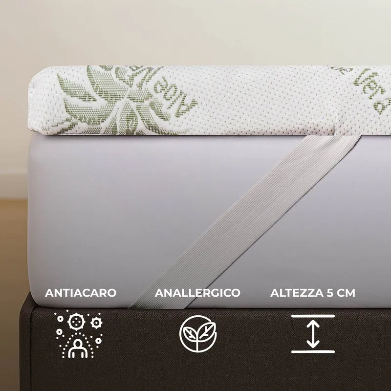 Topper Memory Foam Aloe Vera 5 Zone con Rivestimento Sfoderabile Made in Italy Il Gruppone