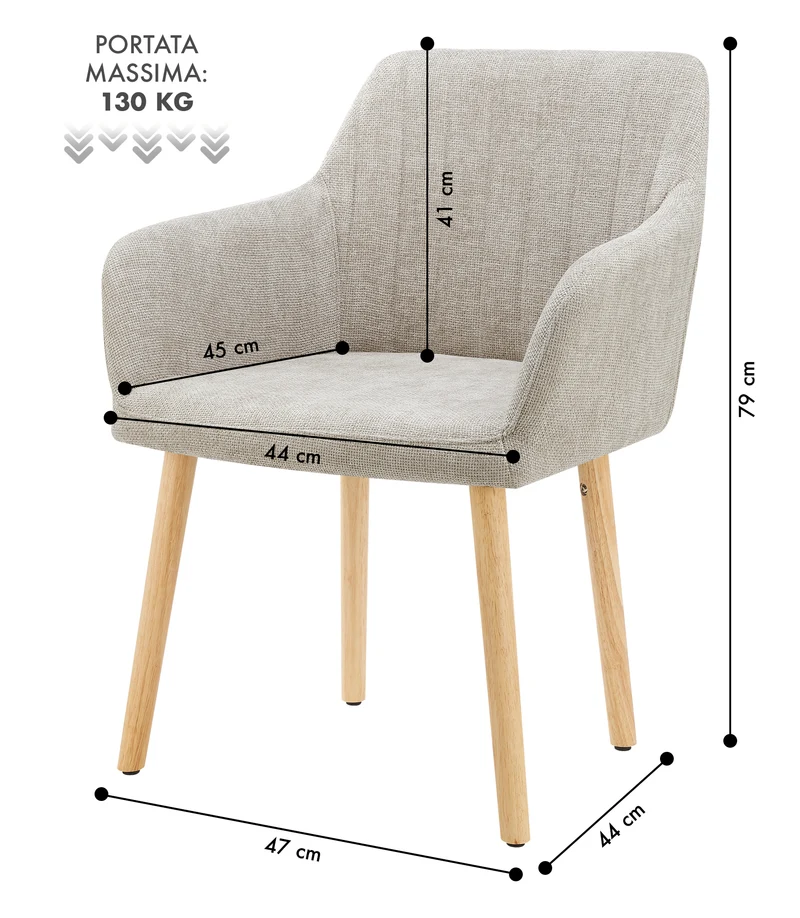 Poltroncina Stile Scandinavo in Tessuto con Gambe in Legno Il Gruppone