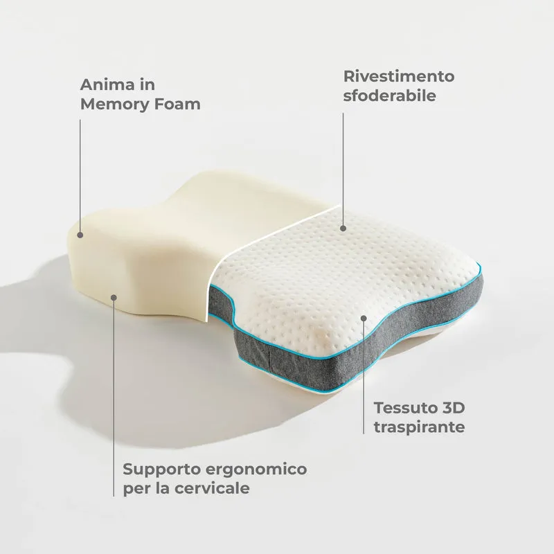 Cuscino Antirussamento Ergonomico in Memory Foam con Federa Traspirante Rimovibile Il Gruppone