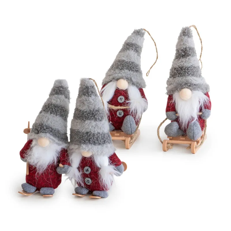 Set 4 Gnomi Natalizi 22 cm con Sci e Slitta Decorazioni Natale in Feltro Il Gruppone
