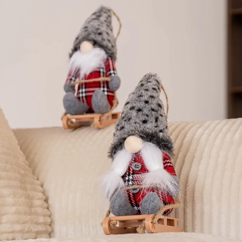 Set 4 Gnomi Natalizi 22 cm con Sci e Slitta Decorazioni Natale in Feltro Il Gruppone
