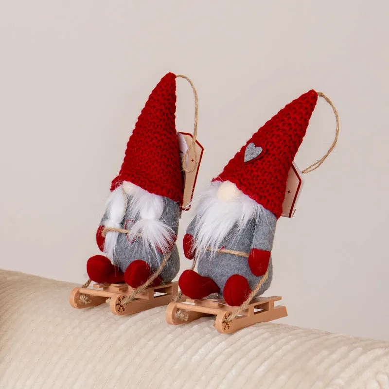 Set 4 Gnomi Natalizi 22 cm con Sci e Slitta Decorazioni Natale in Feltro Il Gruppone
