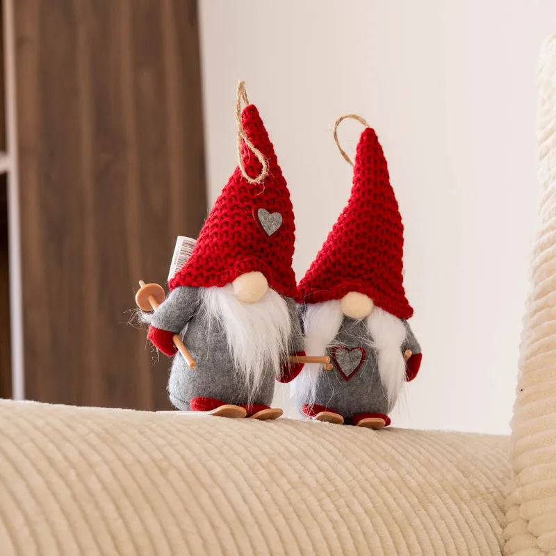 Set 4 Gnomi Natalizi 22 cm con Sci e Slitta Decorazioni Natale in Feltro Il Gruppone